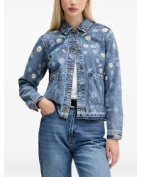 Desigual - Floral-Embroidered Denim Jacket - Lyst