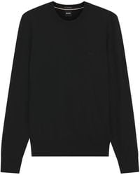 BOSS - Merino-Wool Sweater With Logo Embroidery - Lyst