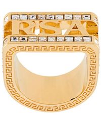 Versace Anillo con logo con cristales - Metálico