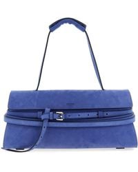 Moschino - Tie Me Embossed-Logo Suede Shoulder Bag - Lyst
