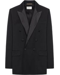 Saint Laurent - Blazer Met Dubbele Rij Knopen En Satijnen Revers - Lyst