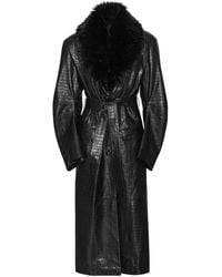 ROTATE BIRGER CHRISTENSEN - Faux Fur-Collar Leather Coat - Lyst