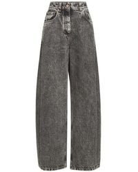 Brunello Cucinelli - Prince Of Wales Denim Wide Trousers With Monili - Lyst