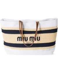 Miu Miu - Sac Cabas En Crochet À Rayures - Lyst
