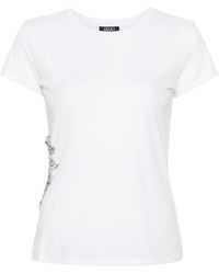 Liu Jo - Crystal-embellished Cut Out-detail T-shirt - Lyst