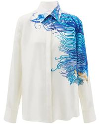 Ferragamo - Feather Show Print Silk Shirt - Lyst