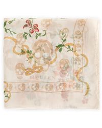 McQueen - Foulard Skull Con Stampa A Fiori - Lyst