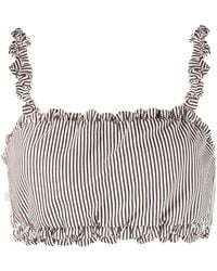 Ganni - Ruched Striped Bikini Top - Lyst