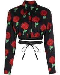 Versace Jeans Couture - Floral-Print Cropped Blouse - Lyst