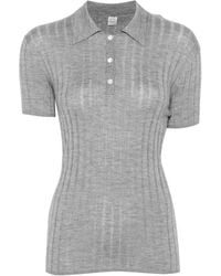 TOTEME - Ribbed-Knit Short-Sleeves Polo Top - Lyst