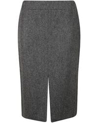 Sa Su Phi - Herringbone-Pattern Front-Slit Midi Skirt - Lyst