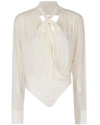 Amazuìn - Keila Sheer Pussy-Bow Bodysuit - Lyst
