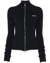 Miu Miu - Logo-Embroidered Zip-Up Cardigan - Lyst