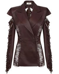 Elisabetta Franchi - Double-Breasted Fringed Leather Jacket - Lyst