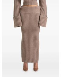 Manière De Voir - Lyra Foldover-Waist Knit Taupe Maxi Skirt - Lyst