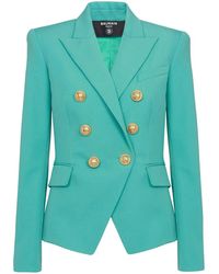 Balmain - Button-embossed Double Breasted Wool Blazer - Lyst