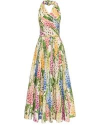 Oscar de la Renta - Floral Pattern Midi Dress - Lyst