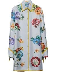 Prada - Robe-chemise en soie à fleurs - Lyst