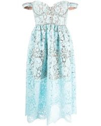 Self-Portrait - Blue Cord Lace Diamante Midi Dress - Lyst