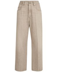 Brunello Cucinelli - Prince Of Wales Denim Contemporary Square Trousers With Monili - Lyst