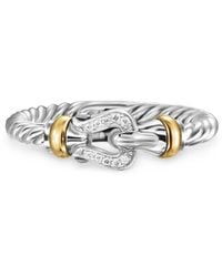 David Yurman - 18Kt And Sterling Petite Buckle Diamond Ring (2Mm) - Lyst