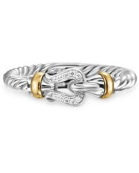David Yurman - Anillo Petite Buckle de 2 mm en oro amarillo de 18 ct y plata de ley con diamantes - Lyst