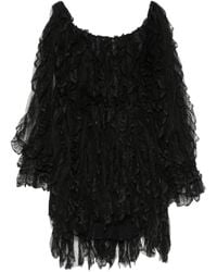 Dunesi - Lace-Trim Ruffled Mini Dress - Lyst
