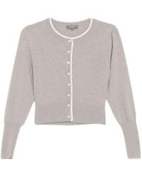 N.Peal Cashmere - Lace Trim Crew Neck Cardigan - Lyst