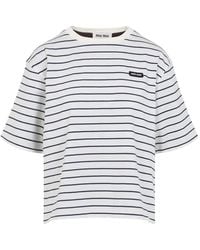 Miu Miu - T-shirt a righe cacao/blu/bianco - Lyst