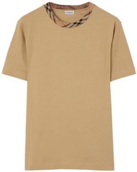 Burberry - Check Trim Cotton T-Shirt - Lyst