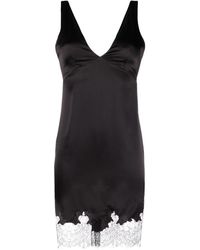 Saint Laurent - Lace-Trim Satin Minidress - Lyst