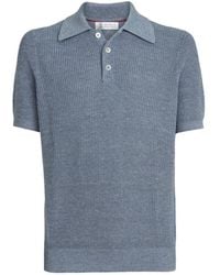 Brunello Cucinelli - Linen And Cotton Half English Rib Knit Polo Shirt - Lyst