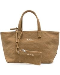 A.P.C. - A. P.C. Mini Canvas Shoulder Tote Bag With Goldtone Embossed Logo And Interior Pocket - Lyst