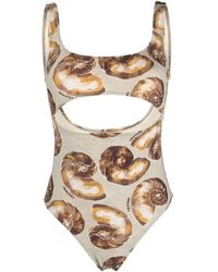 Nanushka - Seashell-print Cut-out Swimsuit - Lyst