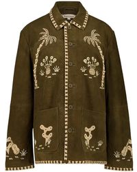BAZISZT - Chaqueta Bordada De Piel Con Ribete Sobrehilado - Lyst
