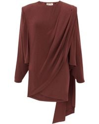 Saint Laurent - Midi-jurk Met Gedrapeerd Detail - Lyst