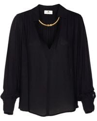 Elisabetta Franchi - V-Neck Long-Sleeve Blouse - Lyst