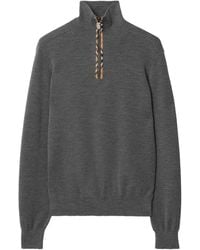 Burberry - Turtleneck Check-Trim Half-Zip Sweater - Lyst