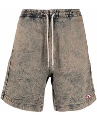 DIESEL - Acid-Wash Logo-Patch Shorts - Lyst