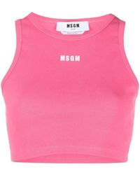 MSGM - Logo-Print Cropped Tank Top - Lyst