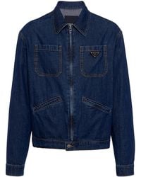 Prada - Veste En Jean À Patch Logo - Lyst