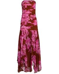 retroféte - Teryn Maxi-Jurk Met Ruches En Bloemenprint - Lyst