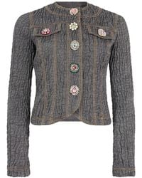 Moschino - Jewel-Embellished Crinkled Denim Jacket - Lyst