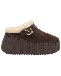 Chloé - Nama Buckle-Fastening Shearling-Lined Wedge Mules - Lyst