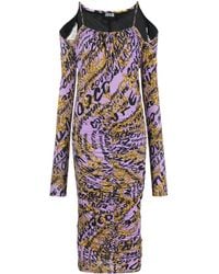 Versace - All-over Logo-print Gathered Dress - Lyst