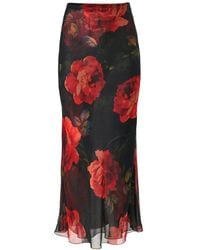Carolina Herrera - Rose-Print Chiffon Midi Skirt - Lyst