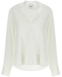 Nude - Asymmetrical-Hem V-Neck Blouse - Lyst