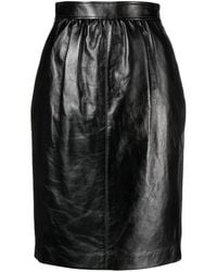 Saint Laurent - Gathered Glossed-leather Skirt - Lyst