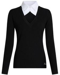 KARL LAGERFELD - Contrast-Collar Ribbed-Knit Polo Top - Lyst