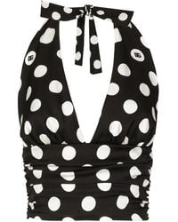 Dolce & Gabbana - Tief Ausgeschnittenes Top Aus Charmeuse Punkteprint - Lyst